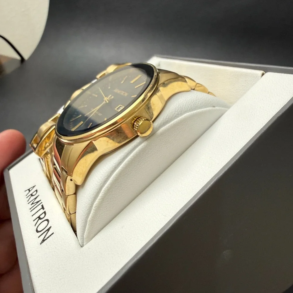 Armitron Men's 20/5374GP Watch and Bracelet Set Gold Tone New Battery Date Func